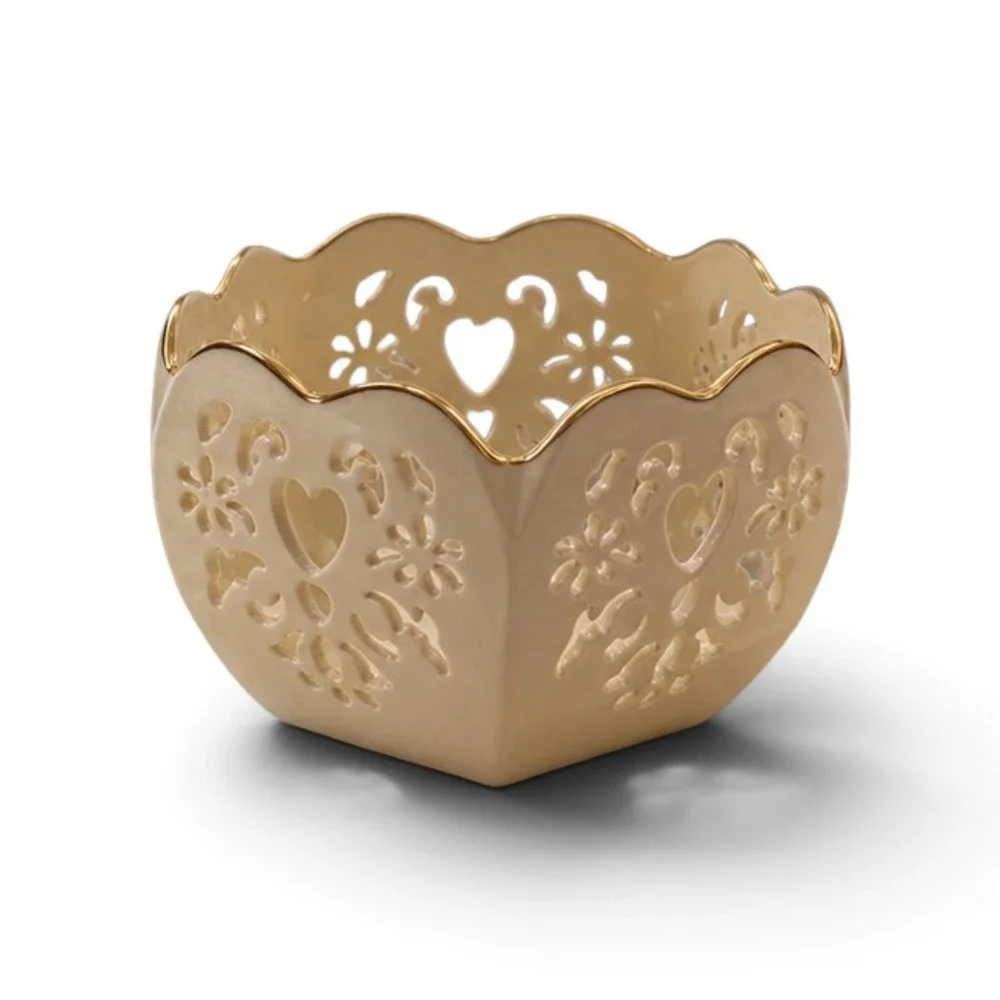 Lenox Pierced Hearts Flowers Bowl Ivory China 24k Gold Trim timeless cottagecore